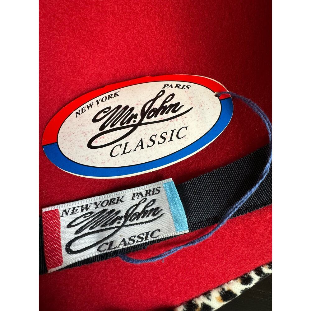 NWT Vintage 1960's Mr. John Classic Hat Red with animal print & large feathers - Picture 12 of 14